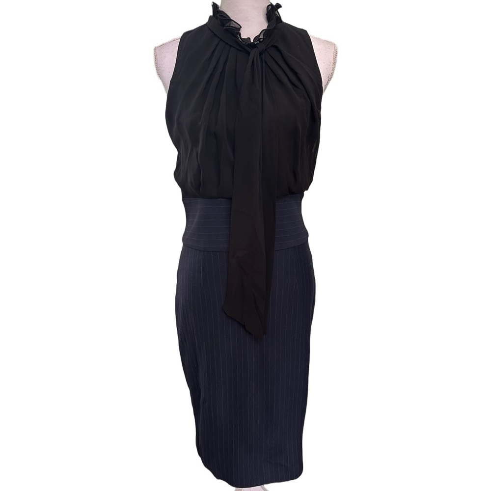 IRIS SETLAKWE New Professional Black Halter with Navy Pinstriped Skirt Dress 6